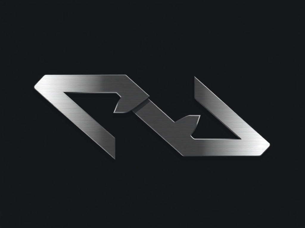 A clean, geometric logo mark: an abstract infinity symbol formed by two interlocking arrows. Rendered in brushed metal with a subtle gradient. Photorealistic, 8K, commercial.